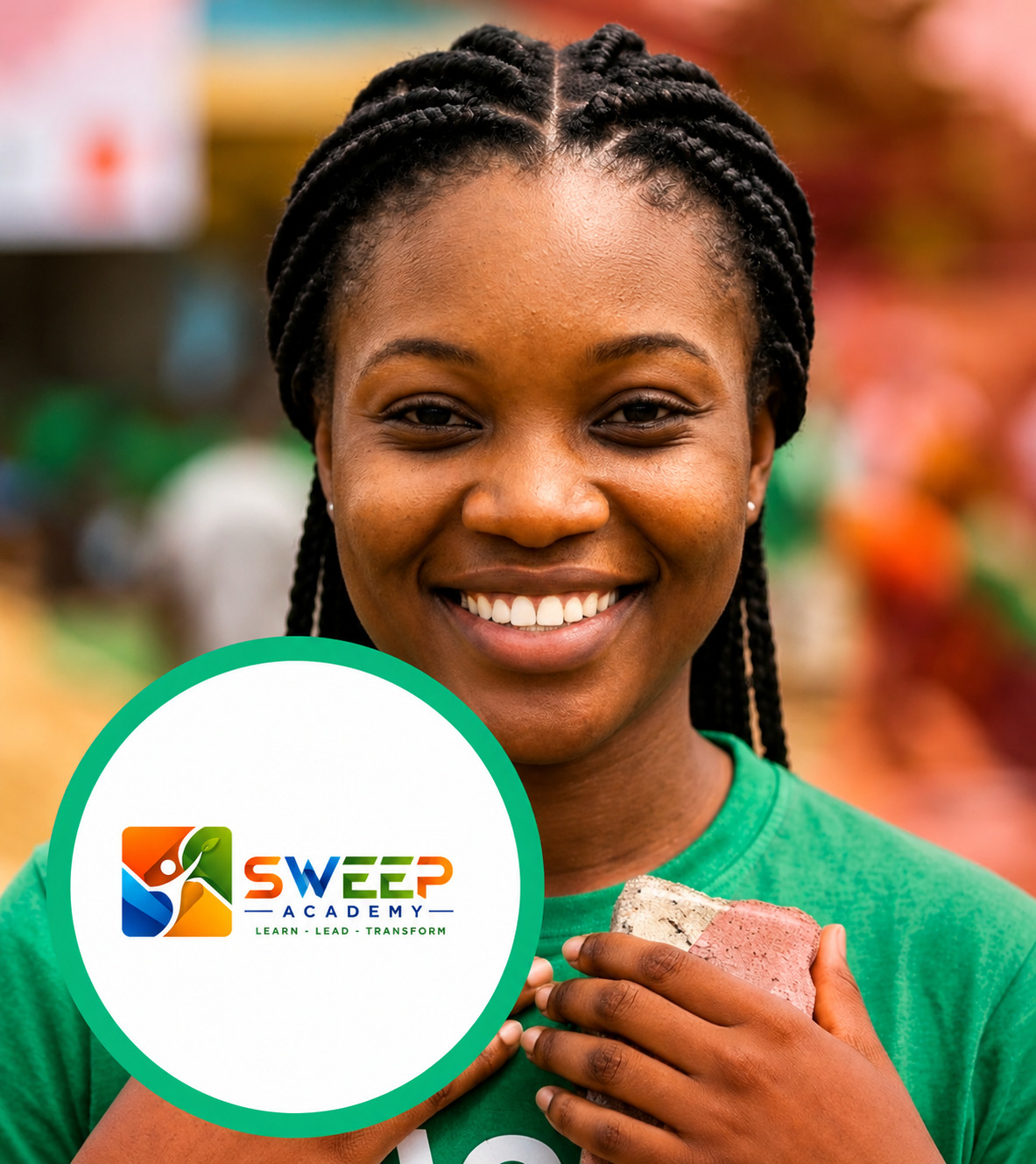 A SWEEP volunteer smiling during a community impact outreach project